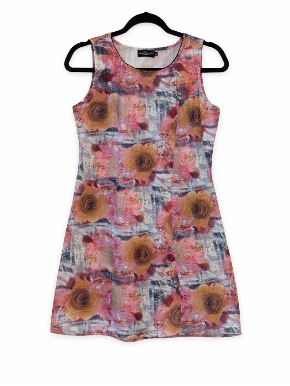 Floral Print Sleeveless Cotton Blend Summer Dress Multi-Color Artwear XL
